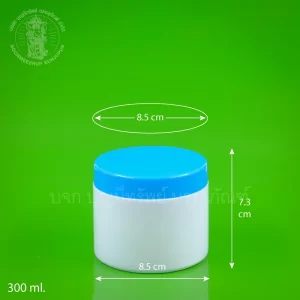กระบอกพลาสติก สีขาวทึบ ฝาเกลียวฟ้า 300 ml.