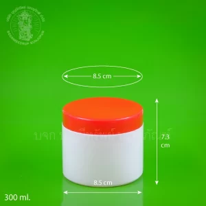 กระบอกพลาสติก สีขาวทึบ ฝาเกลียวแดง 300 ml.