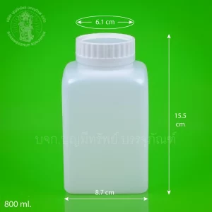 ขวดสี่เหลี่ยมจัตุรัส สีขาวขุ่น 800 ml.