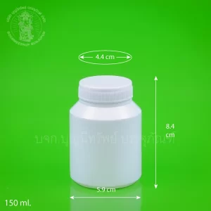 ขวดไหล่ลาด สีขาวทึบ ฝาลายห่าง 150 ml.