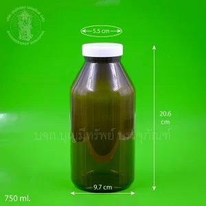 PVC ไหล่ลาด สีชา ฝาขาว 750 ml.