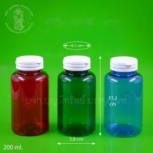ขวด PET แดง เขียว น้ำเงิน ฝาฉีก 200 ml.