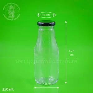 ขวดแก้ว ทรงสูง ฝาดำ 250 ml.
