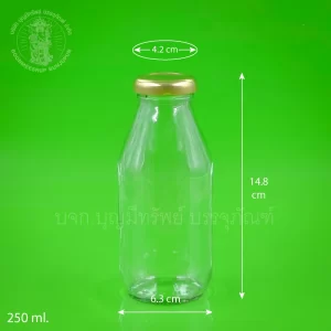 ขวดแก้ว ทรงสูง ฝาทอง 250 ml.